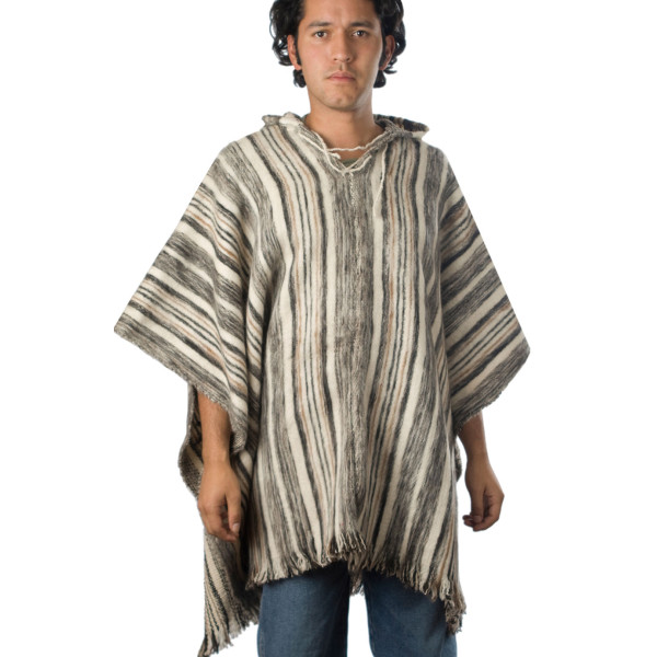 Poncho Huayna mit Kapuze - Schafwolle