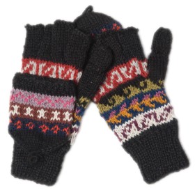 Gemusterte fingerlose Handschuhe - Größe M - Schwarz