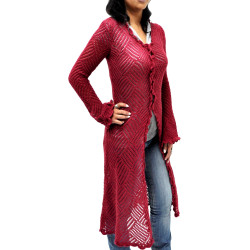 "Rhomben" Knielange Strickjacke - Alpakawolle