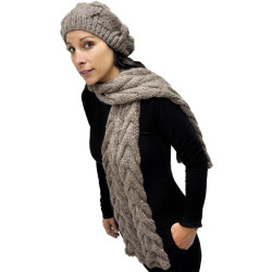 Set "Zöpfe": handgestrickter Mütze und Schal - Reine Alpakawolle